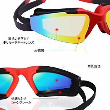 スイミングゴーグル ZealBea Focus スイムゴーグル ミラーゴーグル くもり止め 柔らかいシリコーンクッション付き 紫_3