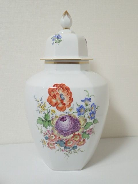 豊2081N/4自〇マイセン Meissen 約45cm 花瓶 フラワーベース 壺 花柄