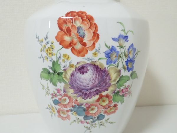 豊2081N/4自〇マイセン Meissen 約45cm 花瓶 フラワーベース 壺 花柄