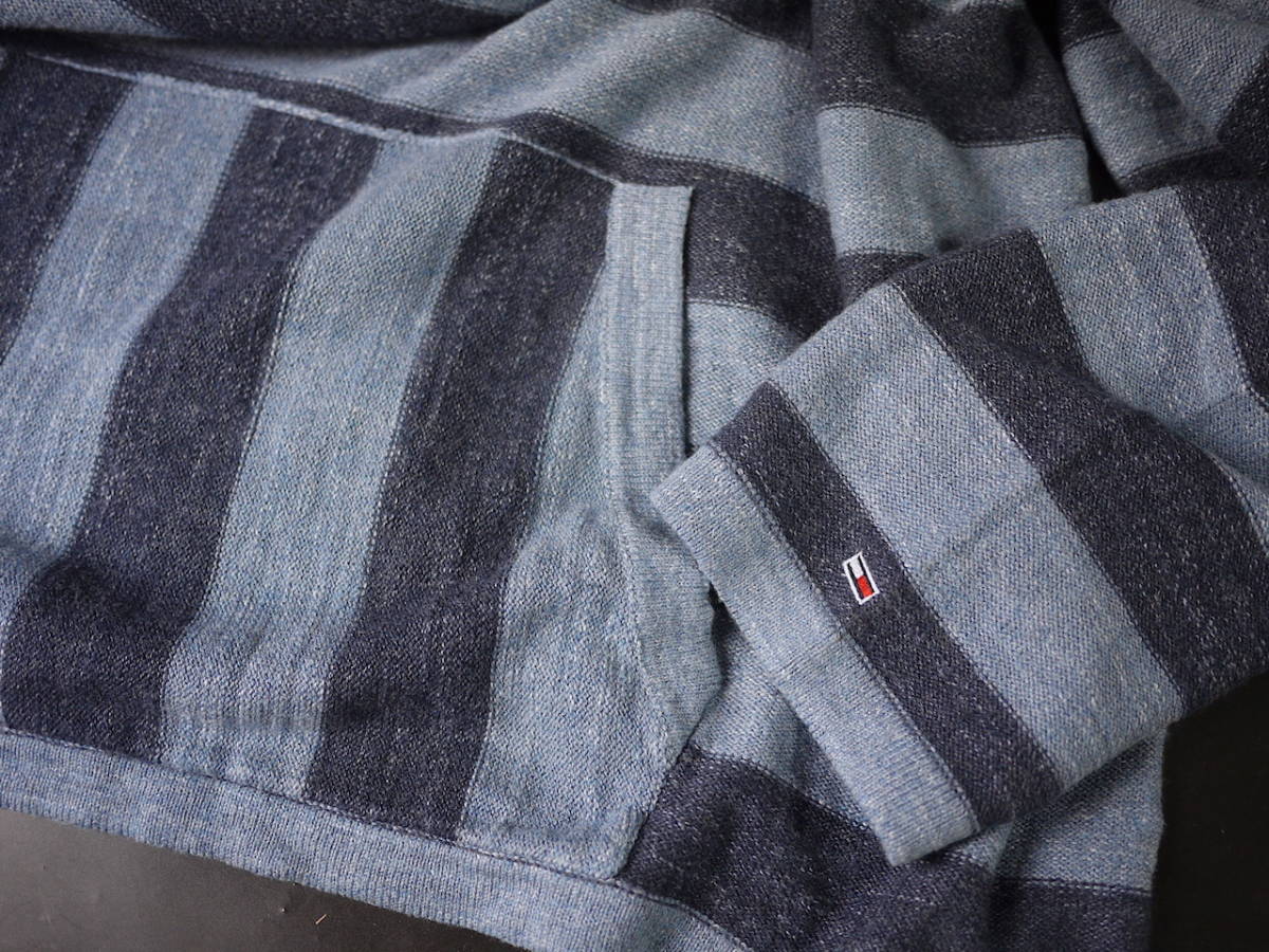 正規新品 XXL/トミーヒルフィガー TOMMY HILFIGER DENIM STRIPE BEACH HOODIE フラッグ 刺繍 ストライプ メキシカン パーカー サマーニット TOMMY トミー ヒルフィガー アームロゴ プルオーバー Embroidered