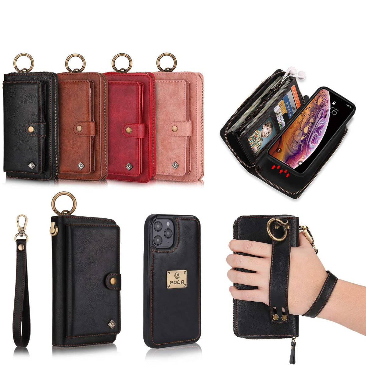 財布 iPhone 12 Pro Max ケース ハンドベルト付き 手帳型 分離式 カード収納 ウォレットケース 小銭入れ さいふ付 コインケース  車用の入札履歴 - すべての入札履歴