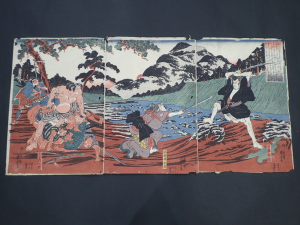 j8☆N 浮世絵 版画 (44) 一勇齊國芳画（国芳） 「毛谷村六助 仇討の図