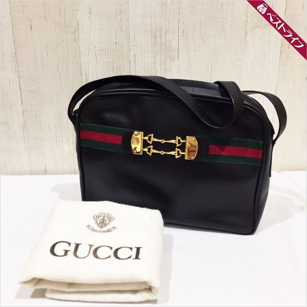 GUCCI グッチ シェリーライン レザーショルダーバッグ ホースビット 