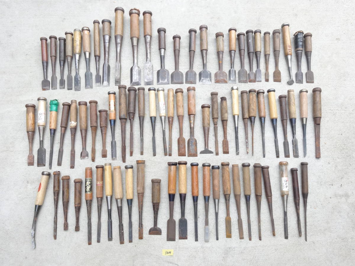 7本組 叩き鑿 銘有 4分〜寸6(12〜48mm)中古 大工道具 ノミ 中古7本