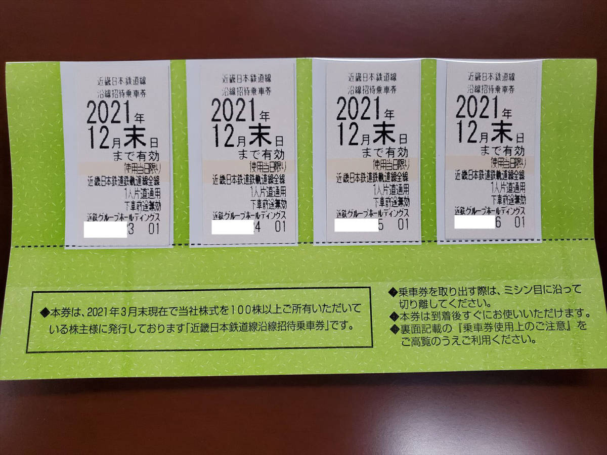 近畿日本鉄道　株主優待乗車券（有効期限12月末）