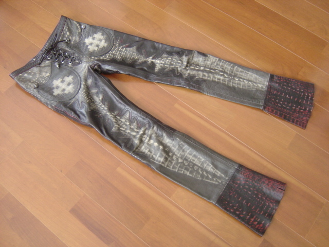 SKKIN クロコ柄 オールレザーパンツ レースアップ XS 中古・自宅保管品