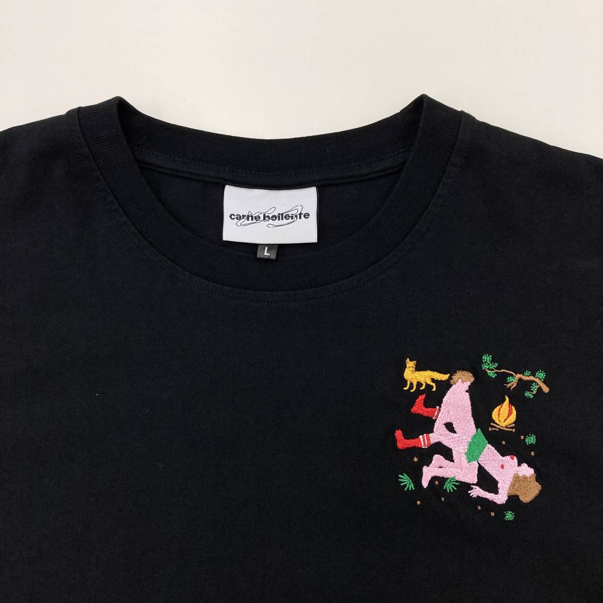 carne bollente カルネボレンテ 刺繍 半袖 Tシャツ ブラック 黒 L