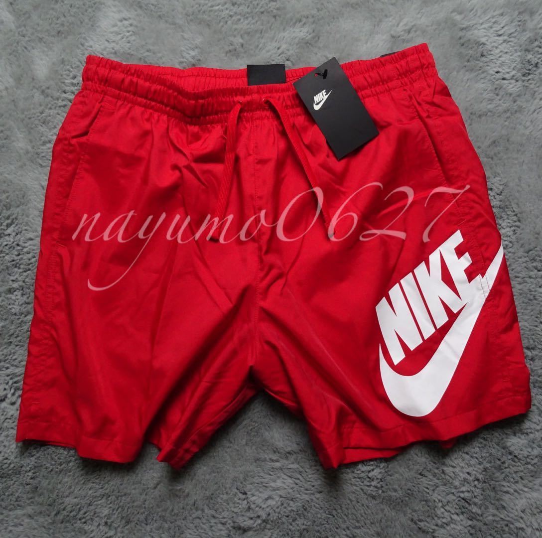 新品 正規品 サイズL NIKE ナイキ 赤 レッド ウーブン ハーフパンツ ショートパンツ 白 ホワイト サイドビックロゴ 裏地 メッシュ