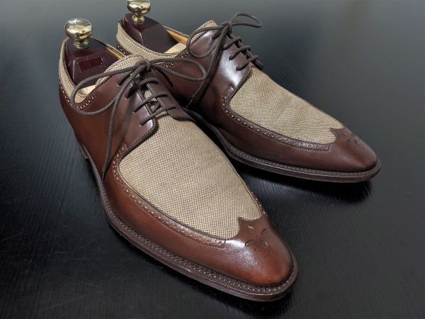 美品 ルイヴィトン 7.5 LOUIS VUITTON ♯NI1014コンビレザー ウィングチップ ドレスシューズ 濃茶 5148A92