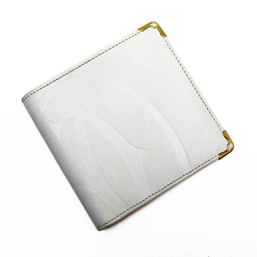 Cartier カルティエ 二つ折り財布 C2 レザー ホワイトxゴールド g2451a