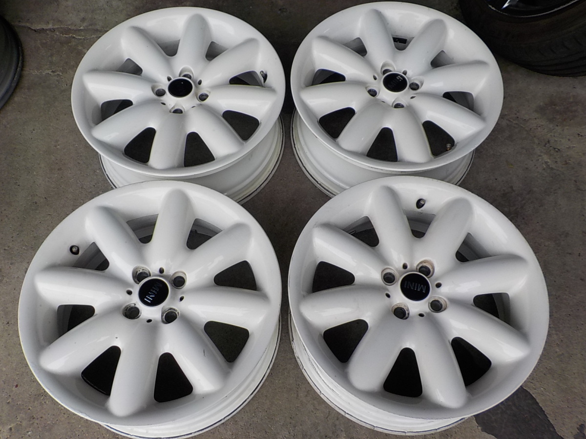 BMW MINIクーパーS R56 104系 クラウンスポーク 純正17インチ 7J+48 4 ■BMWミニ純正　国産アクアなどにも　17インチ白アルミ4本セット7J+48　100/4　56φ■京都発