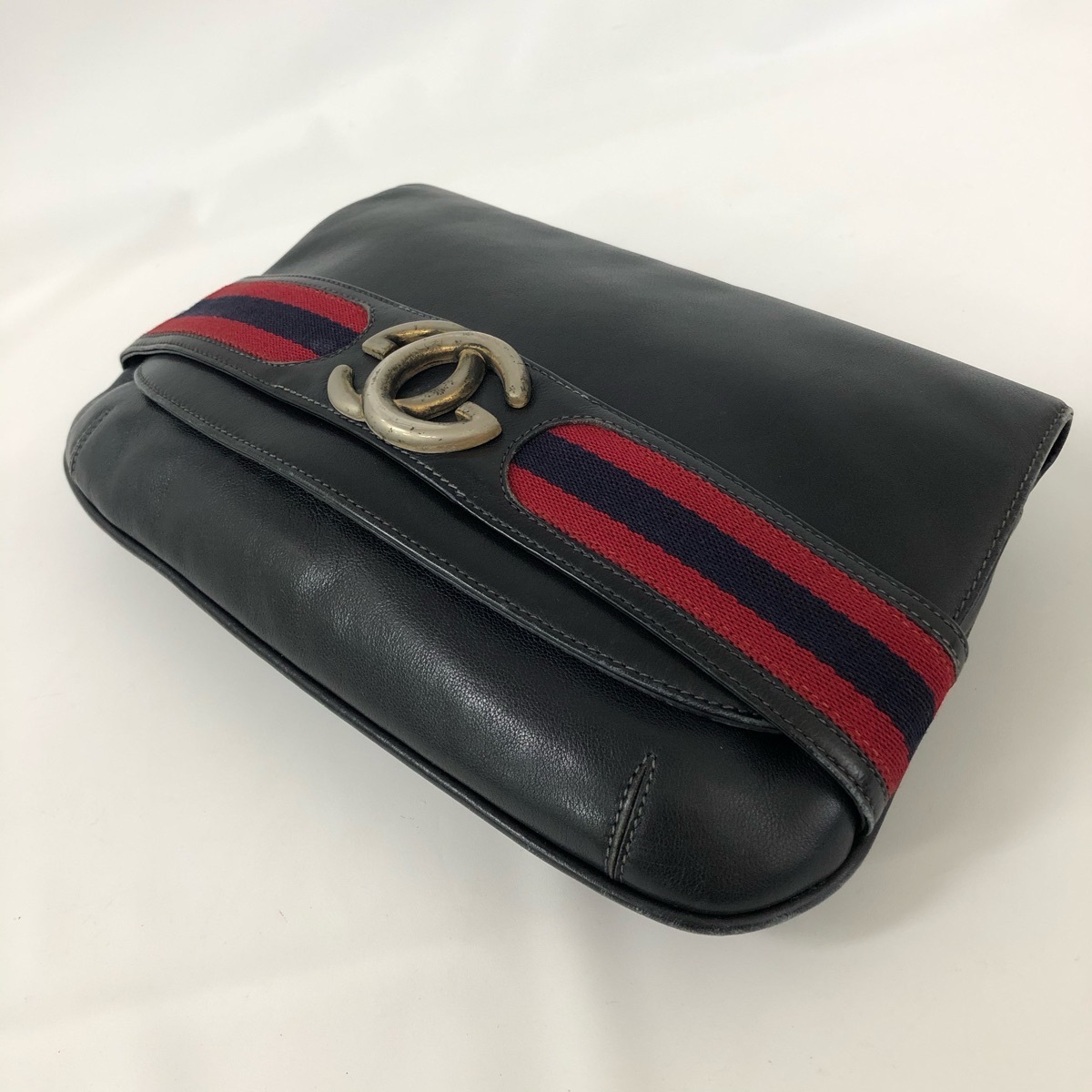 GUCCI グッチ クラッチバッグ シェリー ロゴ金具 濃紺系 ダーク