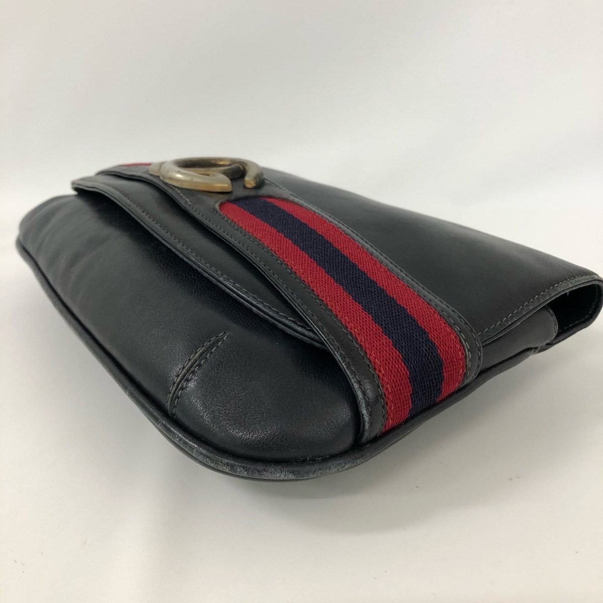 GUCCI グッチ クラッチバッグ シェリー ロゴ金具 濃紺系 ダーク